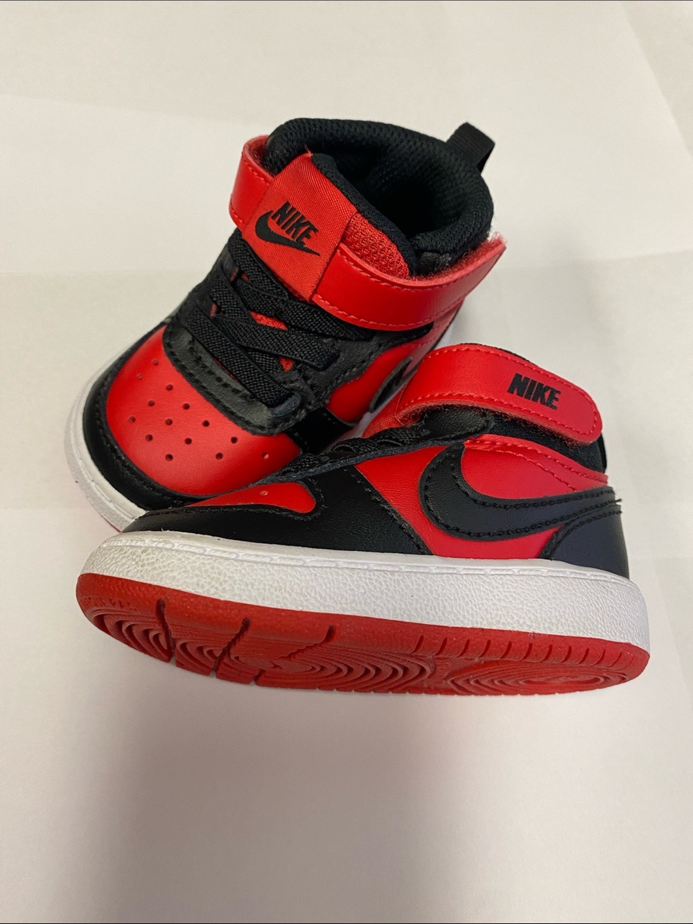 Nike Kids Red and Black High-Top Sneakers with Velcro Strap